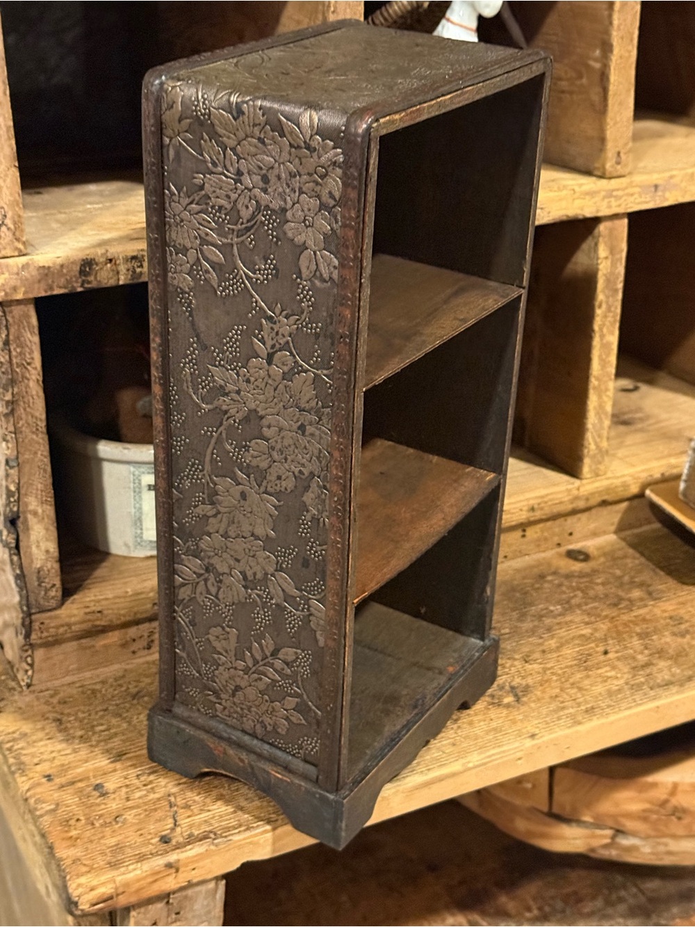 Vintage Floral Carved Wooden Display Shelf - Brown